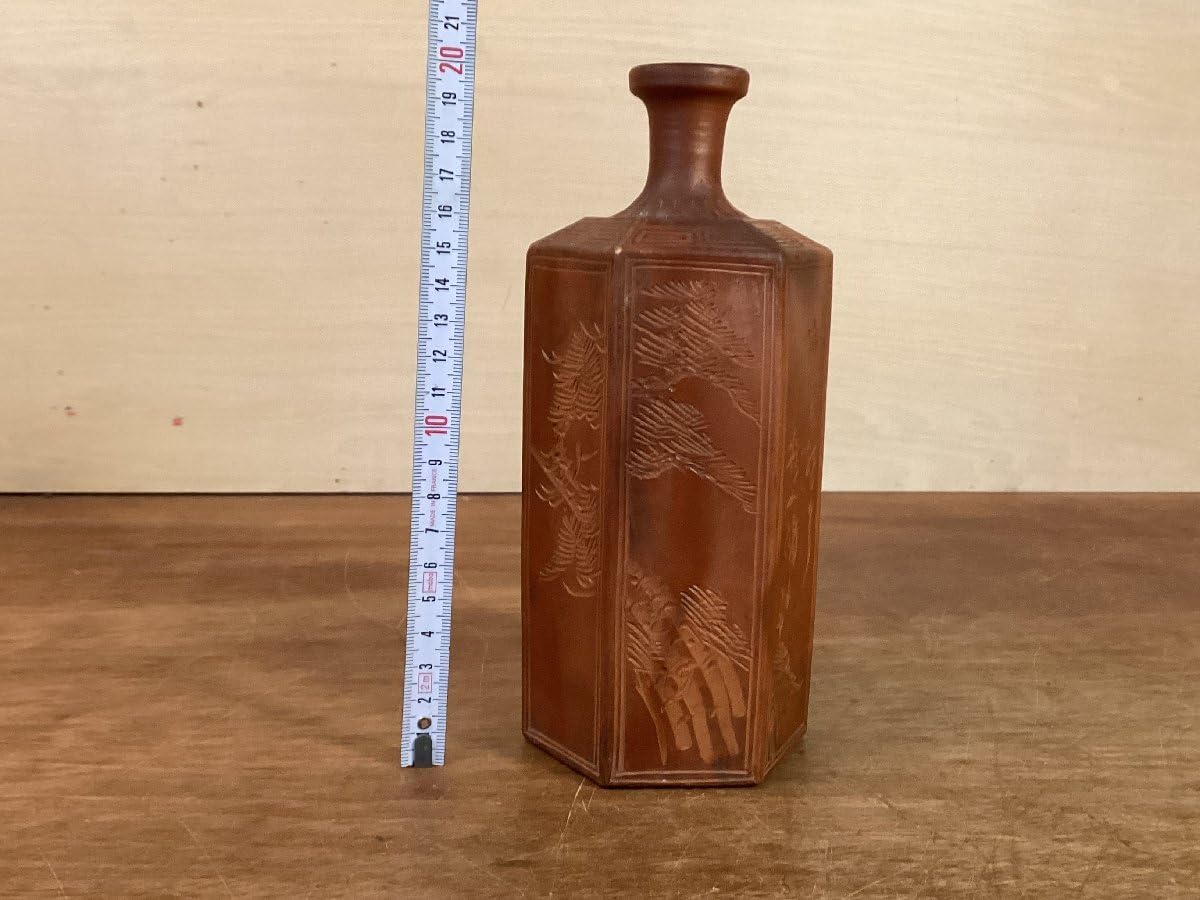 Amazon.co.jp: SS-1754 備前焼 徳利 六角 古備前 竹 松 インテリア