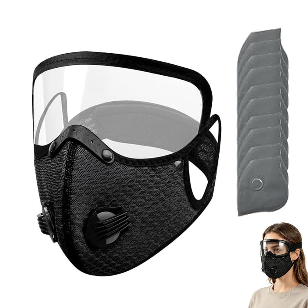 Reusable Carbon Filter Dust Mask with Adjustable Goggles, Anti-UV-5-Layer Filte with 10 Filters, Reusable Half Face Mask, Breathable Reusable Dust Face Mask, Carbon Filter Dust Mask for Dust (A)