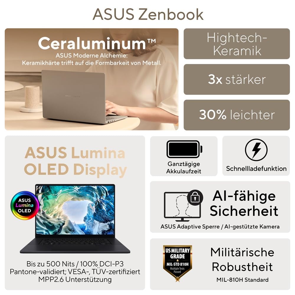 ASUS Zenbook S 14 UX5406SA laptop | Copilot+ PC | 14" WQXGA+ wyświetlacz OLED 16:10 120 Hz | 32 GB RAM | 1 TB SSD | Intel Core Ultra 7 258 V | Intel Arc | Win11 Home | QWERTZ | skandynawska biel
