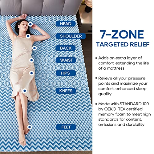 3-Inch-7-Zone-Memory-Foam-Mattress-Topper-Queen-with-Bamboo-Cover-Cooling-Gel-Infused-Swirl-Egg-Crate-Memory-Foam-Standard-100-by-Oeko-TEX-Certified-Blue