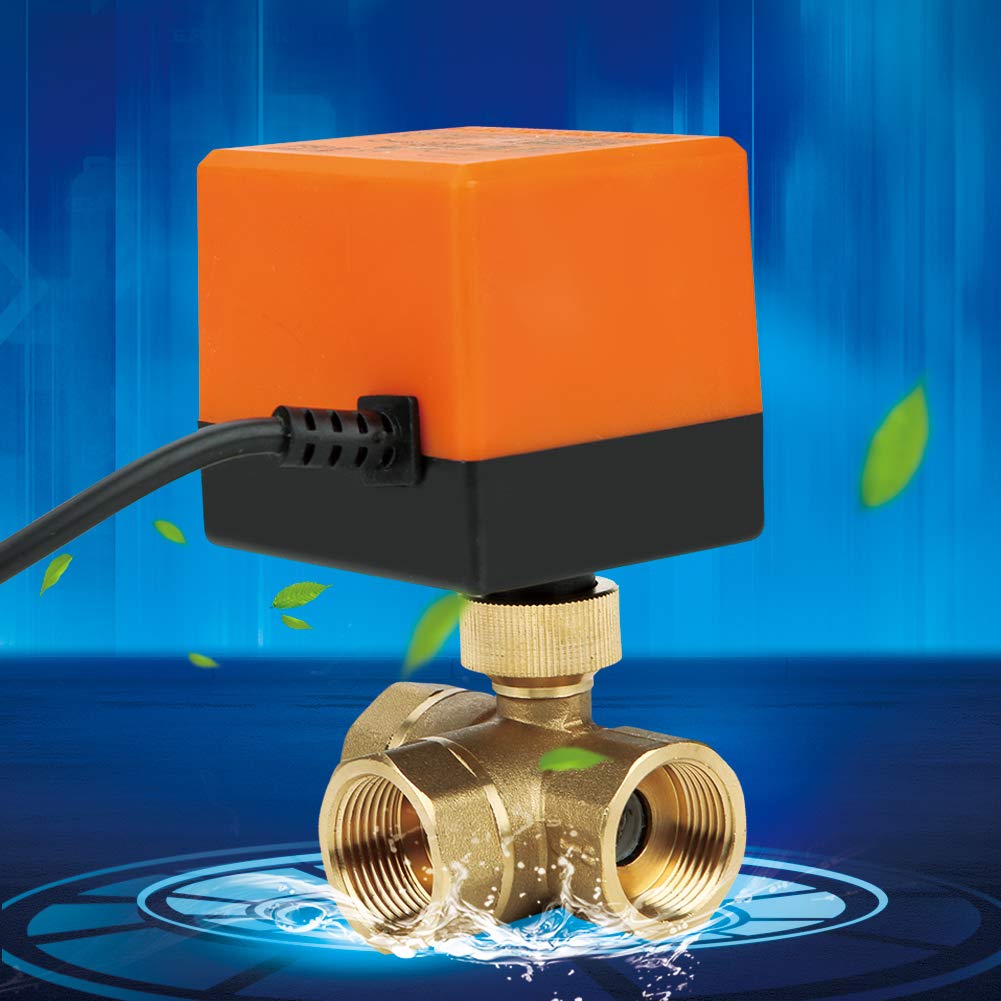 Vanne Motorisée DN20 G3/4 DC 24V, Vanne à Boisseau Sphérique Électrique 3 Fils en Laiton, Tige Acier Inoxydable 304 pour Climatiseur et Ventilo-Convecteur