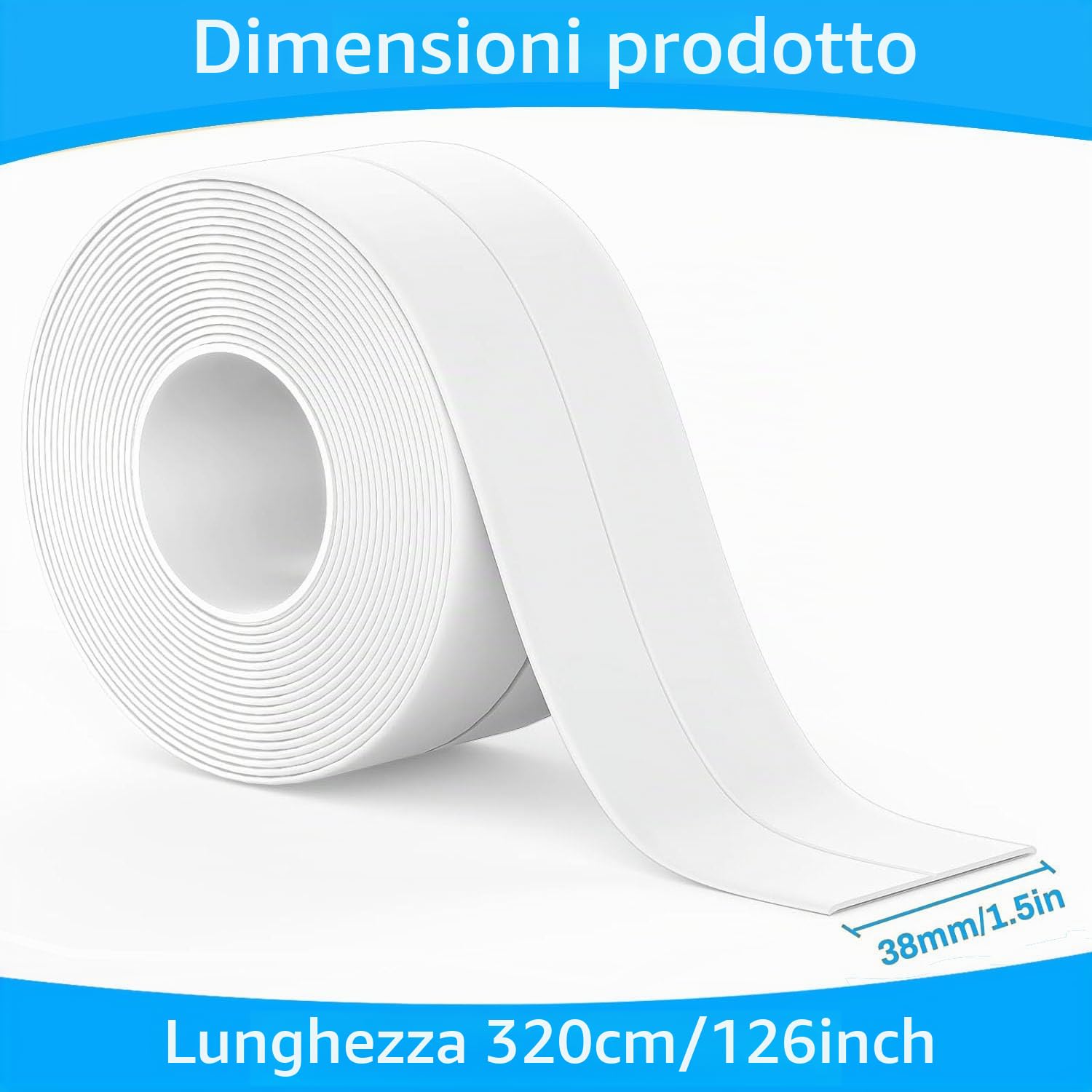 Nastro Sigillante Impermeabile Adesivo Adesivo per Decorare Cucina, Bagno, Vasca da Bagno, WC, Parete, Pavimento, 1 Rotoli da 3.2 M, Bianco
