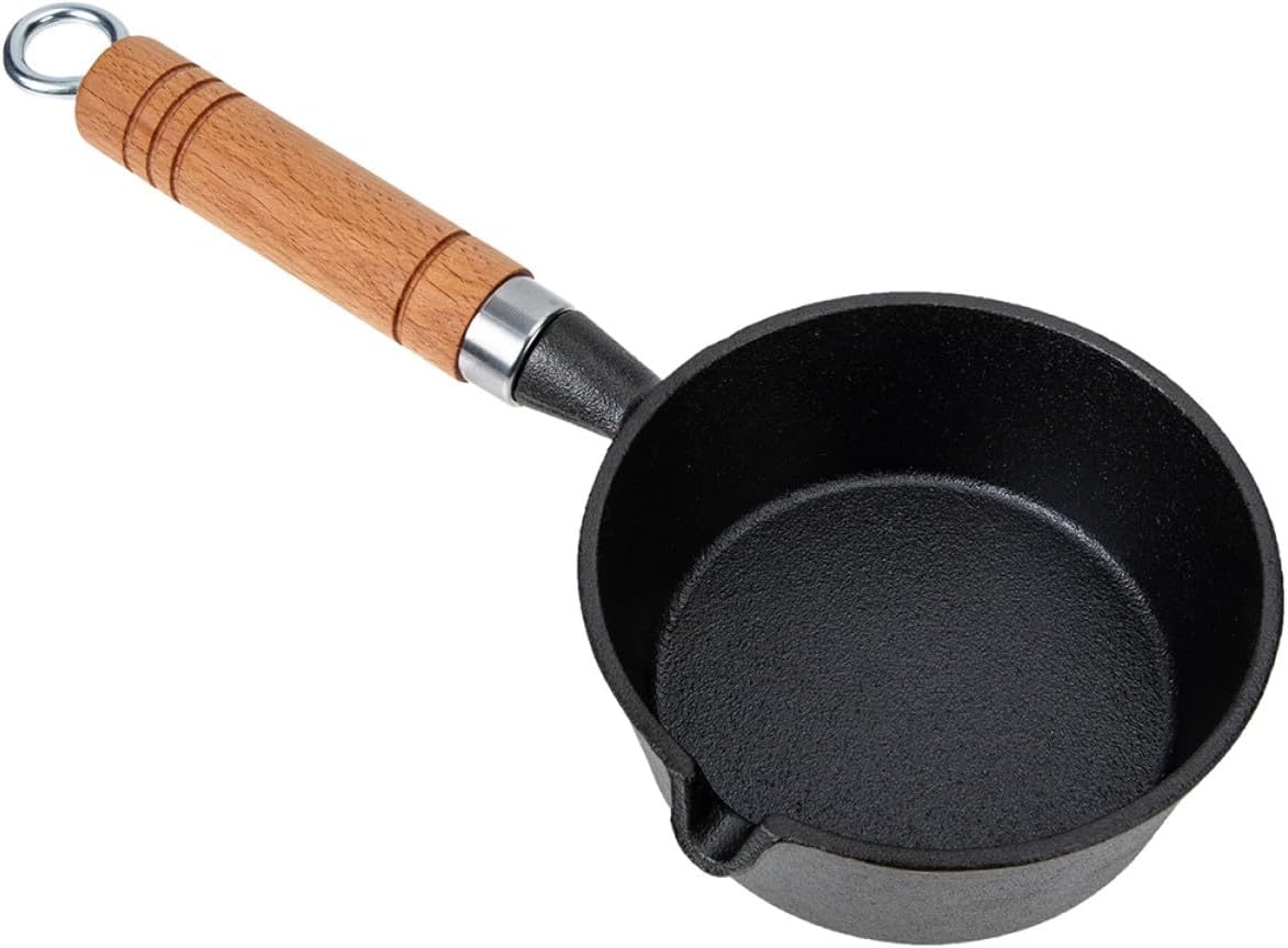 BESPORTBLE Mini Cast Iron Saucepan with Handle and Pour Spout 16Cm Diameter 7Cm Height Small Metal Oil Boil Pot for Kitchen Cooking and Melting Butter