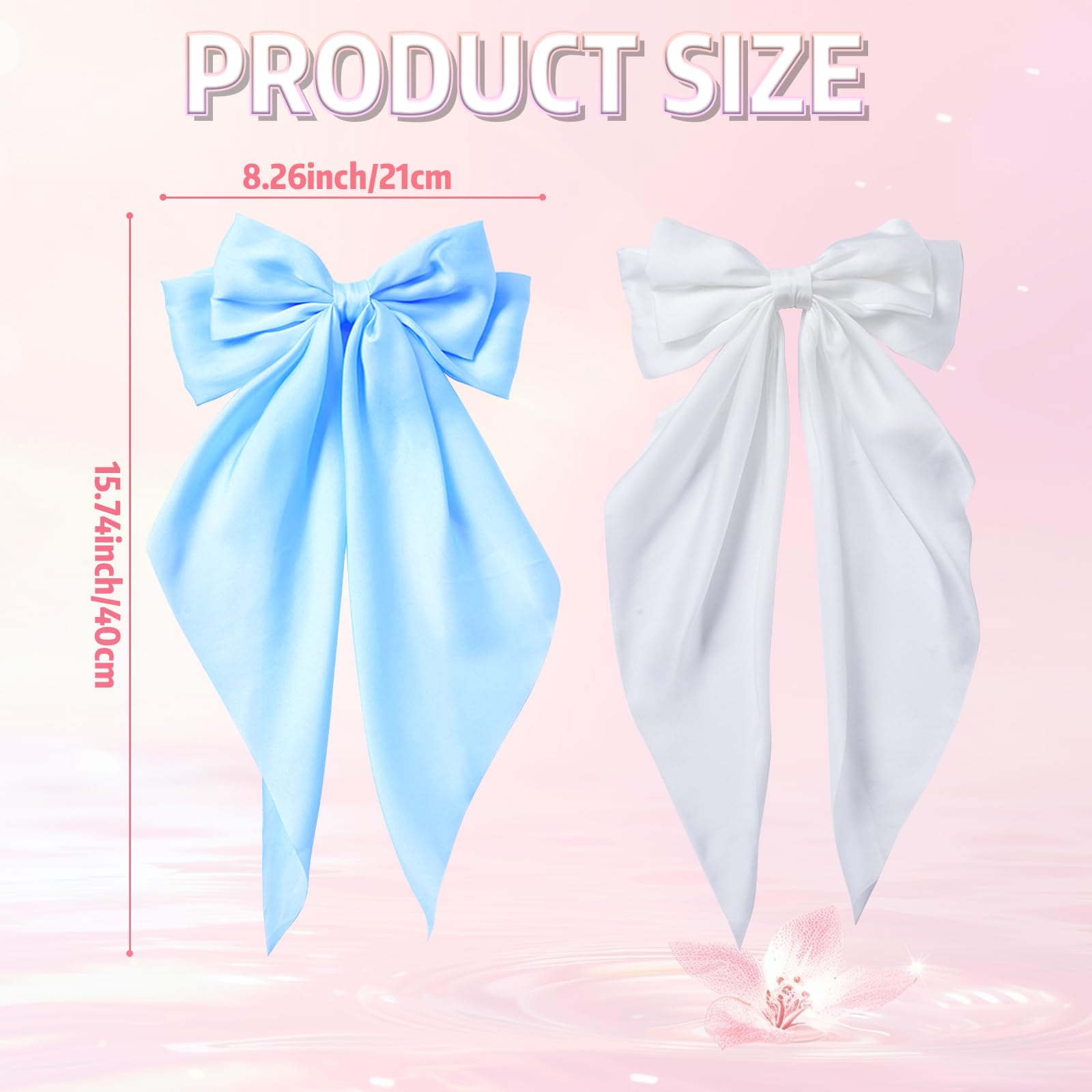 COLANANA 2 Pcs Big Hair Bow,White Blue Big Bows for Girls,Bowknot Hairpin French Hair Clips With Long Silky Satin Hair Barrettes Accessories Bow Hair Clips for Women Girl - Image 2
