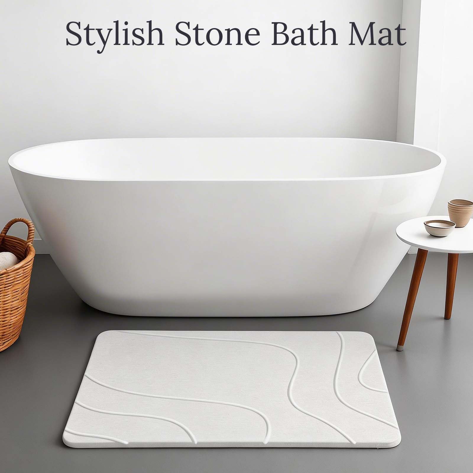 Euqvunn Alfombrilla de Baño de Piedra 60 x 39 cm 2 Unids – Secado Rápido, Antideslizante, Absorbente, Resistente a la Humedad, de Tierra de Diatomeas para Cocina, Bañera y Salida de la Ducha – Blanco