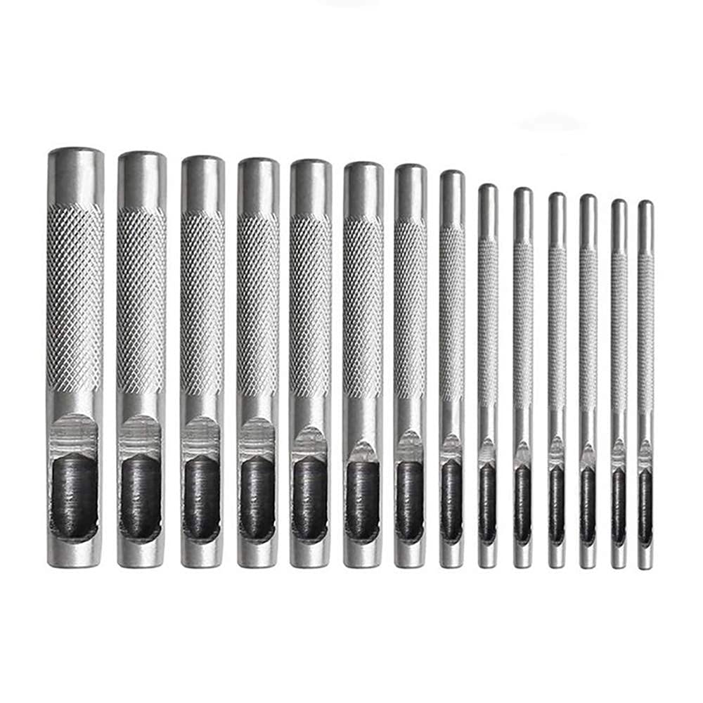 Kit de 14 punzones redondos de acero perforadores de cuero. Herramienta de corte para cinturones, juntas de metal, cuero, lona (1 mm a 10 mm)