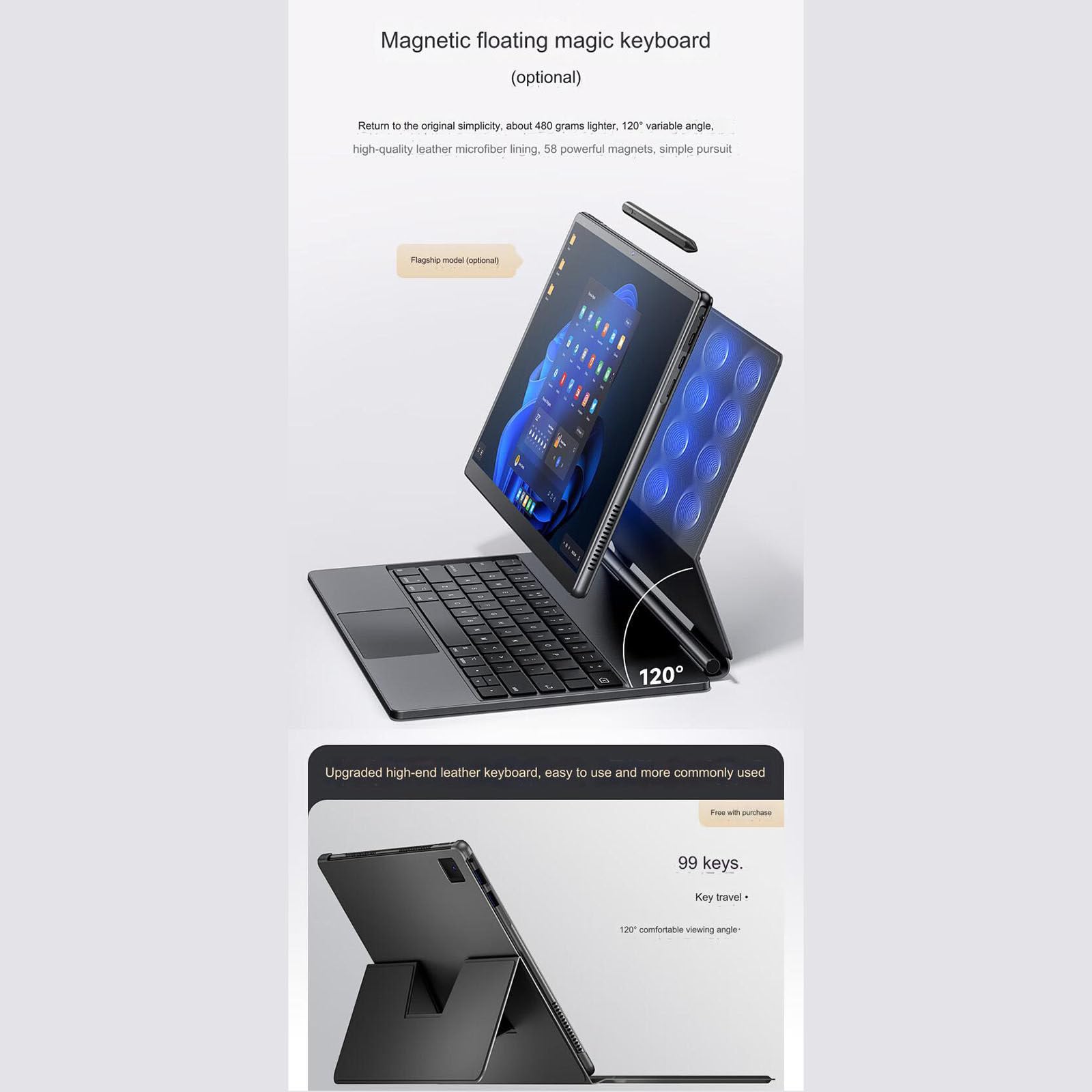 Tablet da 13,0 pollici per Windows 11 Tablet wireless 2.2K IPS 60Hz 2160 * 1440 con touchpad Caratteristiche Design magnetico mobile,Black-16G+256G