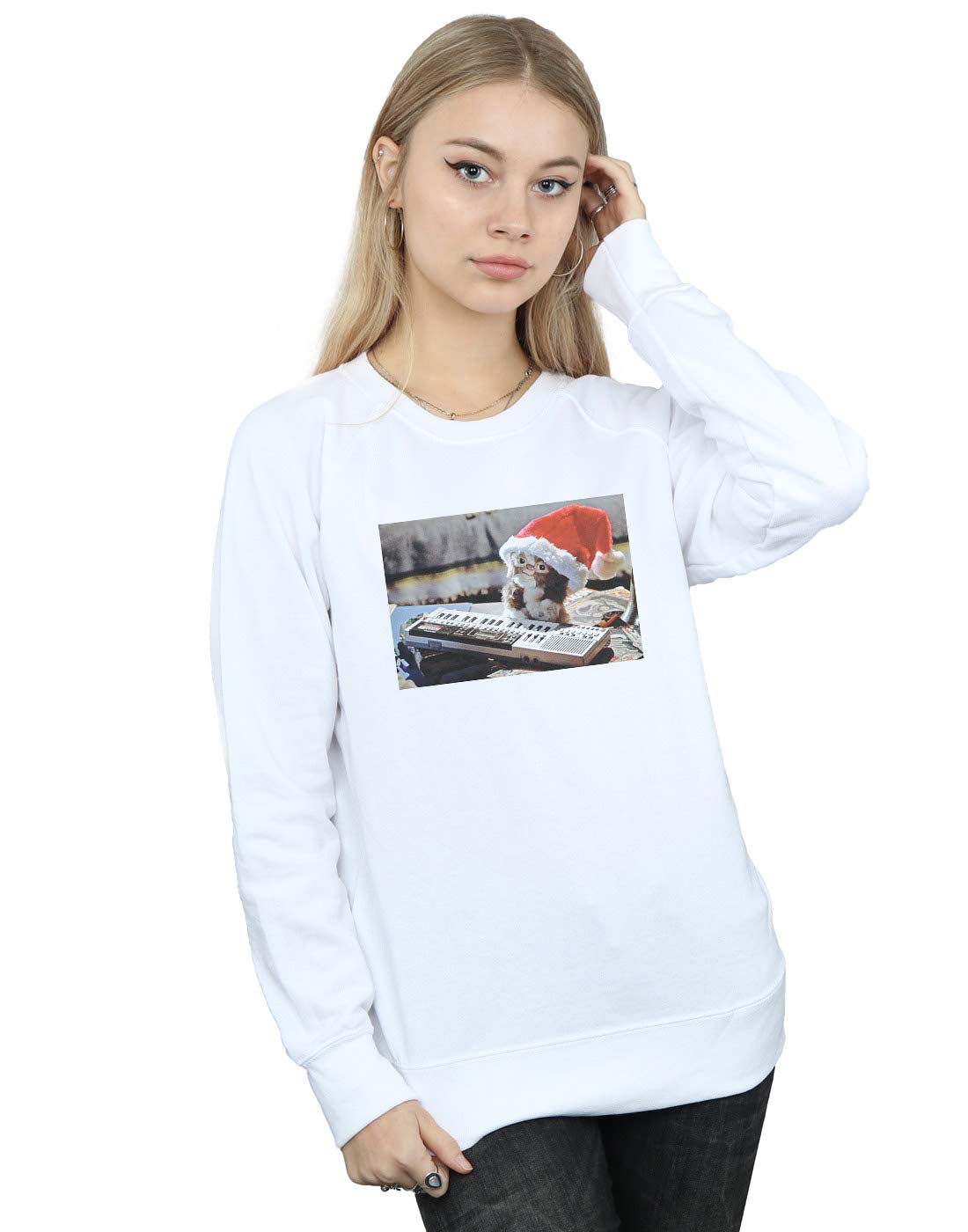 Absolute Cult Women's White Gremlins Mogwai Christmas Hat Sweatshirt Large