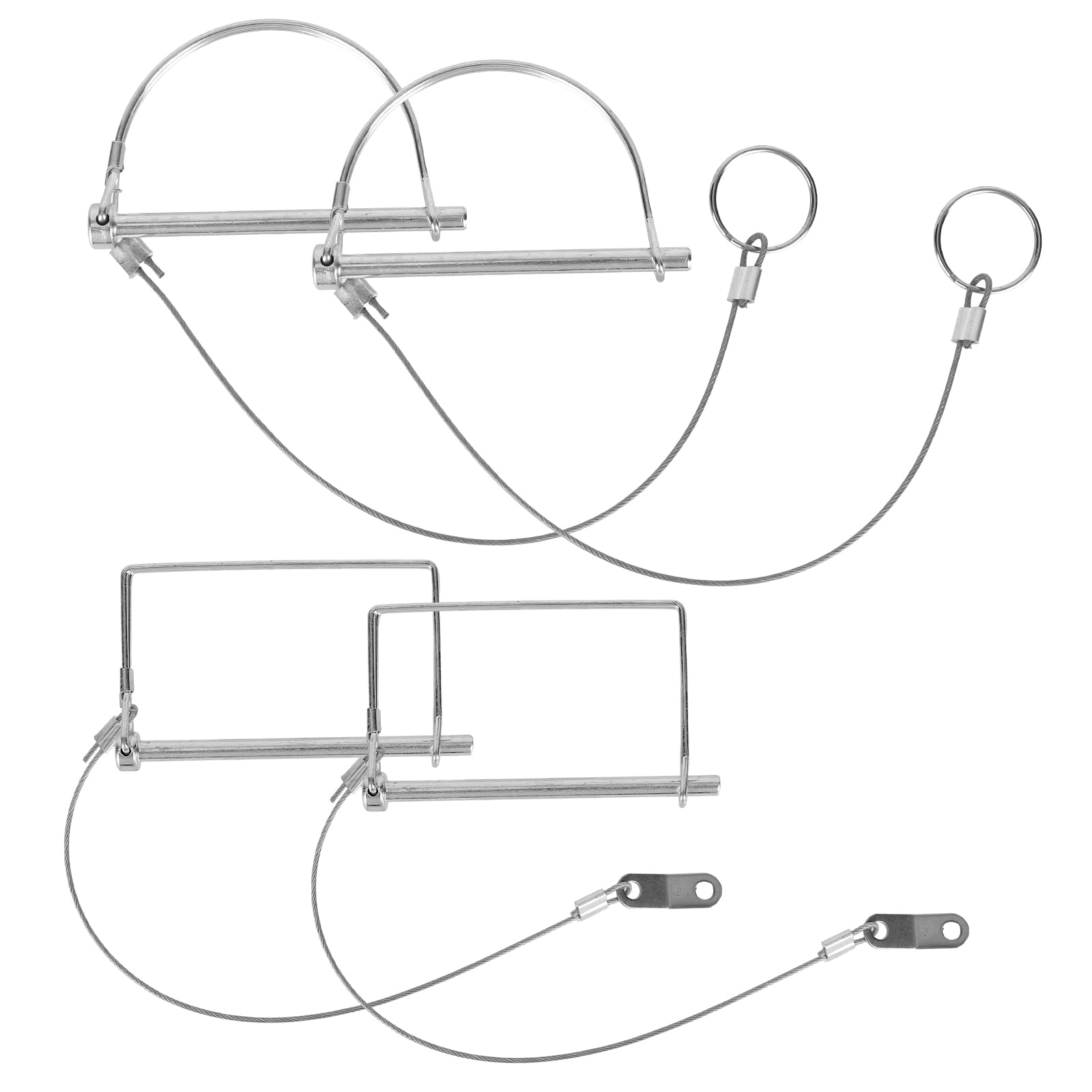 4pcs Trailer Coupler Pins with Anti-Loss Cable, Square & D-Shaped Wire Hardware Lock Locking Pin Clip Secure Towing Accessories Parts for Farm Trailer Hitch Latch Lawn Tractor