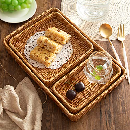 Rattan Serving Tray, Rectangular Woven Tray, Natural Wicker Decorative Serving Baskets For Organizing Tabletop Bathroom Kitchen Counter (Natural) #TOP2