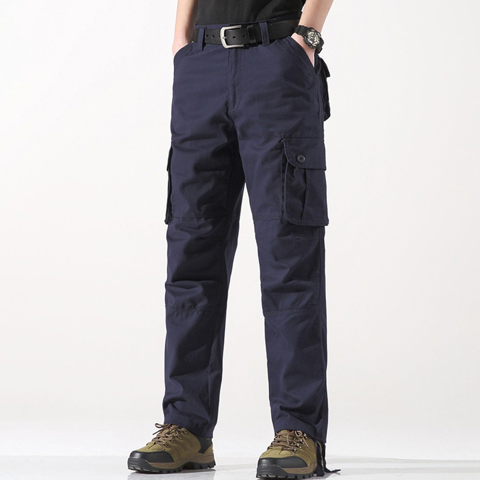 Generisch Pantalones cargo para hombre holgados: pantalones de trabajo con muchos bolsillos, pantalones rectos de pierna recta, pantalones de senderismo ligeros, transpirables, pantalones de trekking