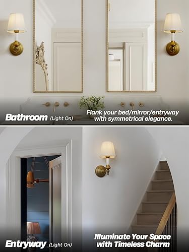 Miniatura 5 de Lámpara de pared vintage de tela rústica, lámpara de pared de tela de lino rústica, lámpara de pared con acabado de latón antiguo cableado para