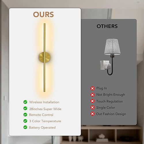 Miniatura 7 de TONYFUL Juego de dos apliques de pared a pilas, lámpara de pared recargable con bombillas regulables de 6000 mAh y control remoto, 3000K-6500K luces