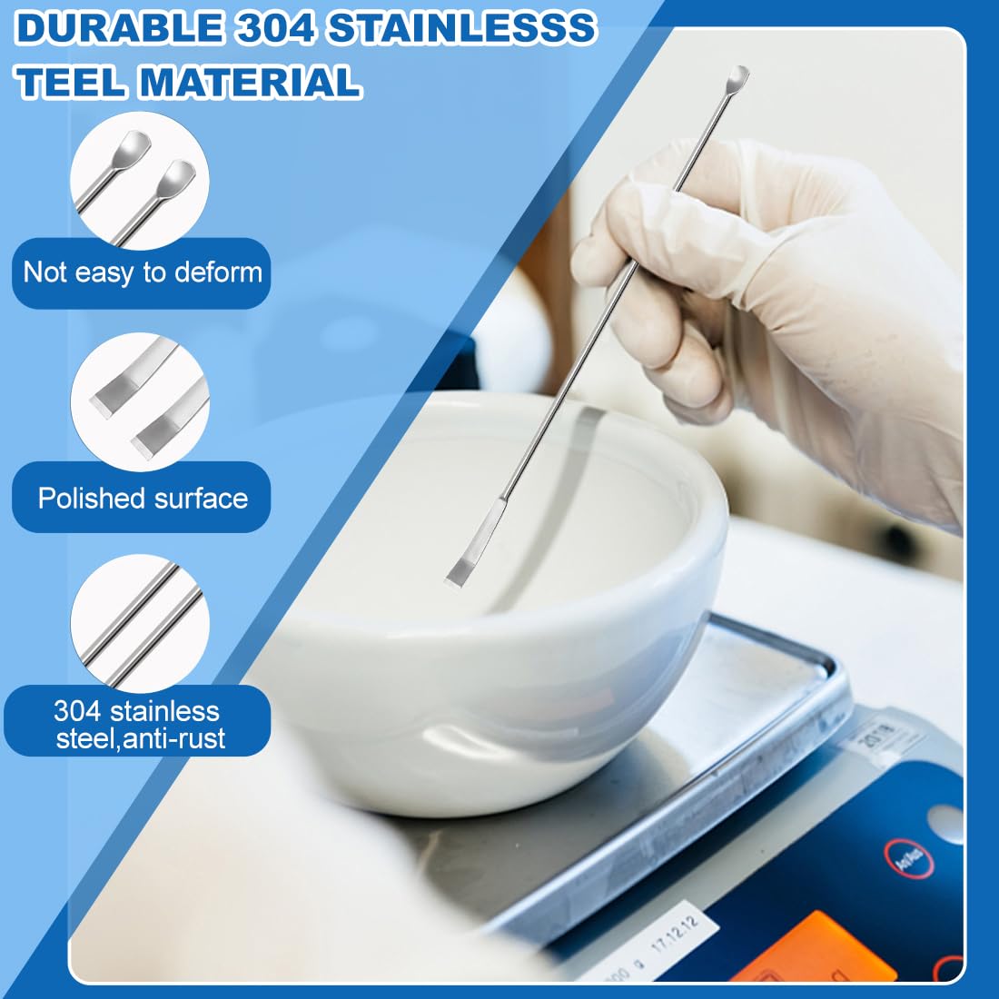 Cuillères de laboratoire, 2 pièces Cuillère à Micro-échantillons de laboratoire en acier inoxydable 20 cm Micro spatule à Double extrémité pour et réactifs (argent)