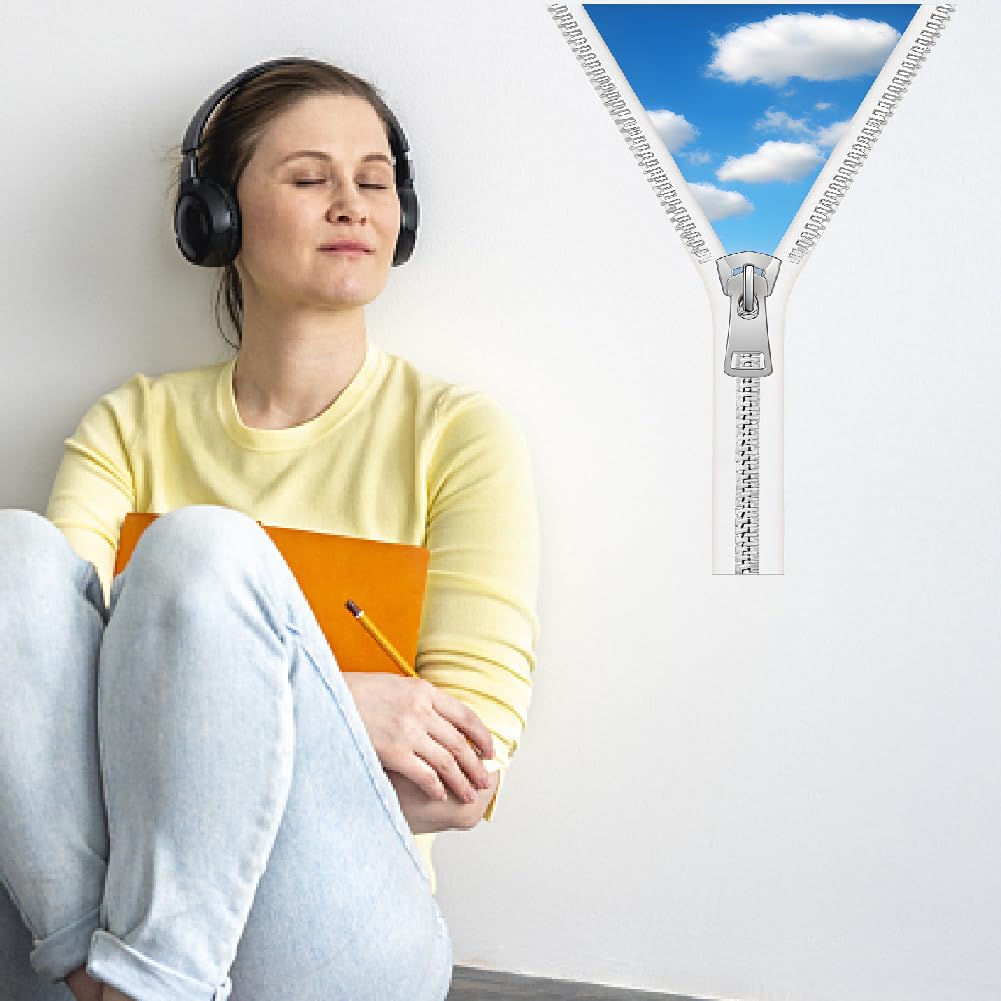SUPERDANT 3D Blue Sky Beyond the Zipper Wall Stickers White Clouds Wall Decal Stickers for Walls Vinyl Art Sticker for Bedroom Living Room Playroom Decoration Gifts 96x30cm