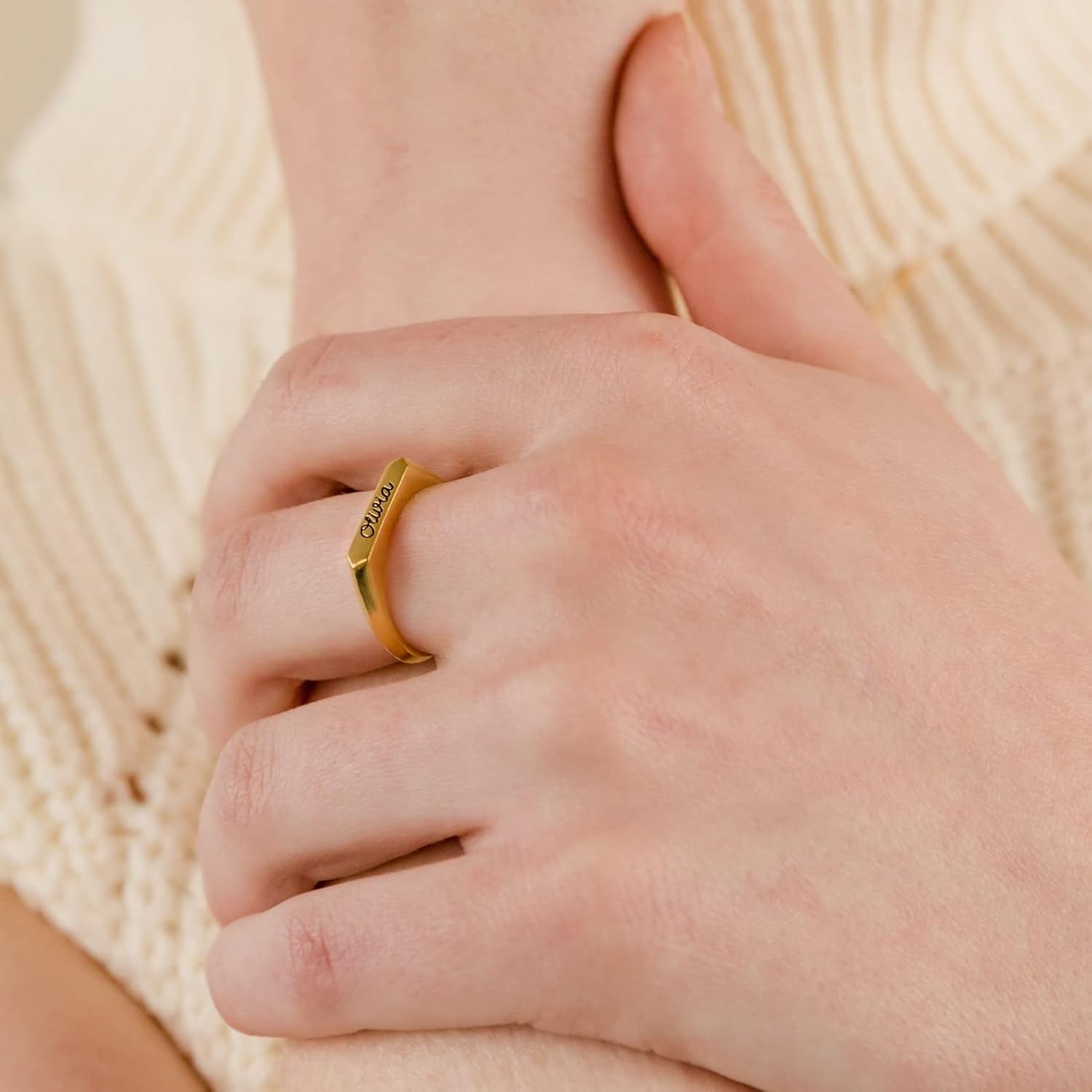 CAITLYNMINIMALIST Dainty Bar Ring Skinny Personalized Engraved Custom Name | Coordinates Stacking Ring Custom Gift for Mom Grandma Wife