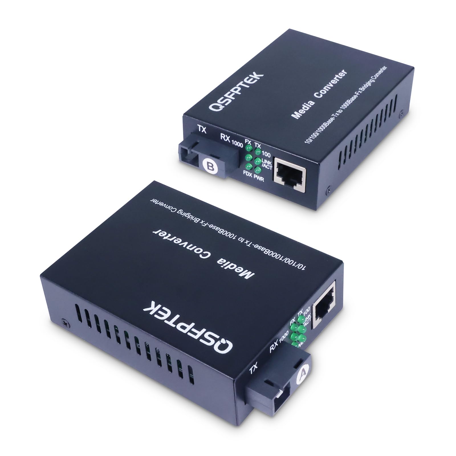 Photo 1 of QSFPTEK A Pair 1.25G/s Bidi Fiber Media Converter, Gigabit Media Converter, 10/100/1000Base-Tx to 1000Base-FX Fiber Ethernet Coverter, Singlemode SC Bidi Transceiver TX1310nm/TX1550nm, 10Km