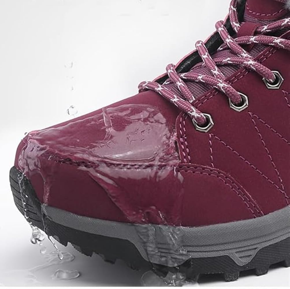 UIKGITP Botas deportivas de invierno impermeables para mujer, botas de nieve con forro de piel, botas de tobillo cálidas sin cordones, elegantes y mullidas para senderismo para mujer