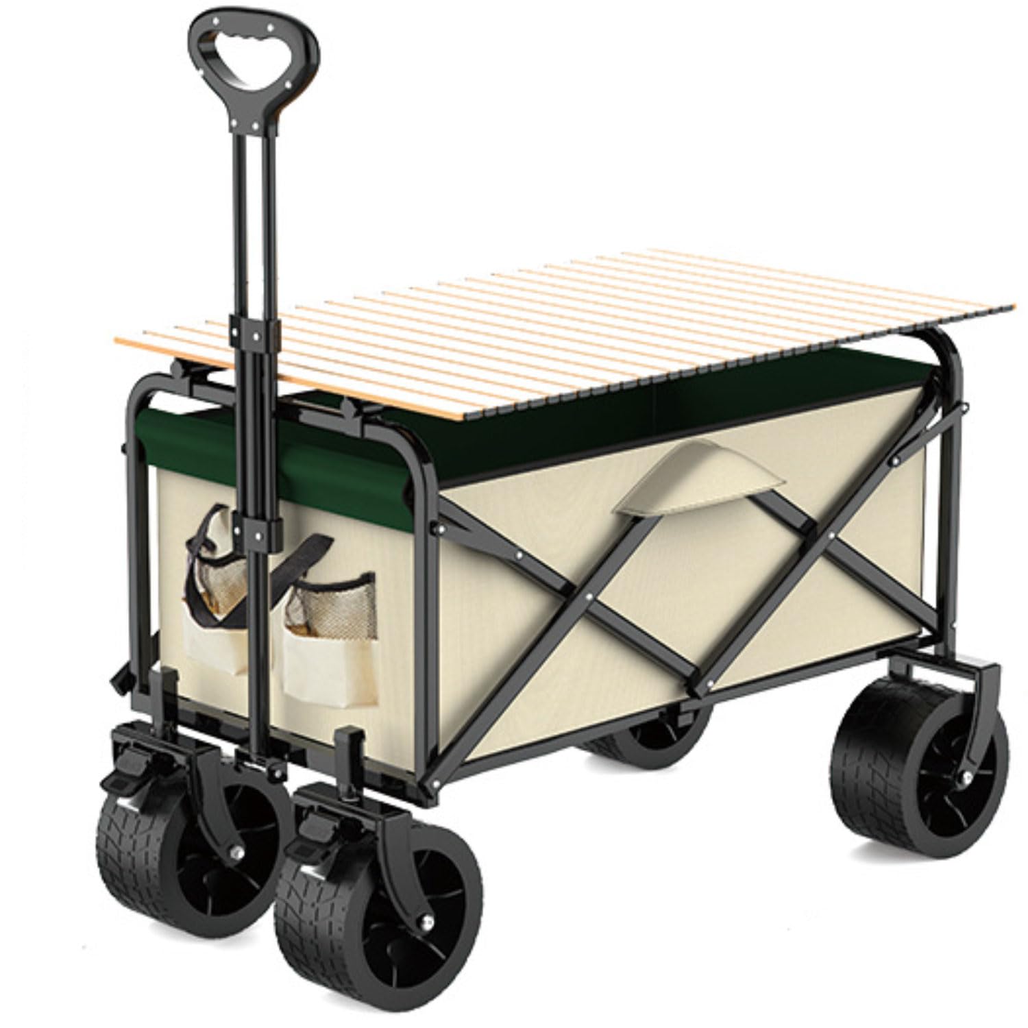 300L Carrello da Spiaggia Pieghevole con Ruote per Tutti i Terreni Extra Larghe e Freno Carrello Portatutto Resistente Caricabile fino a 225KG Manico Regolabile Portellone per Giardino Campeggio