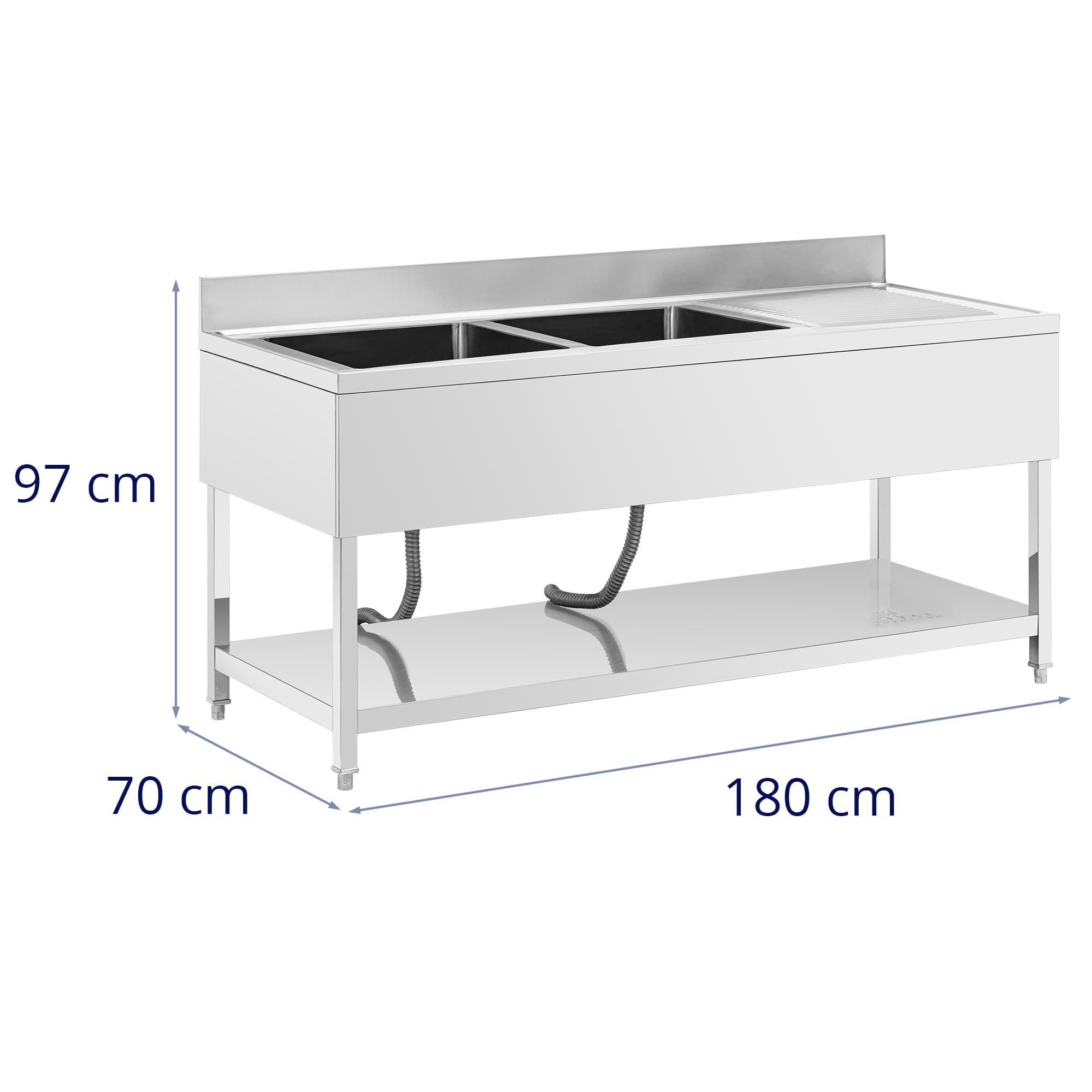 Royal Catering Gastro-Spültisch 2 Becken zu 500 x 500 x 300 mm Edelstahl