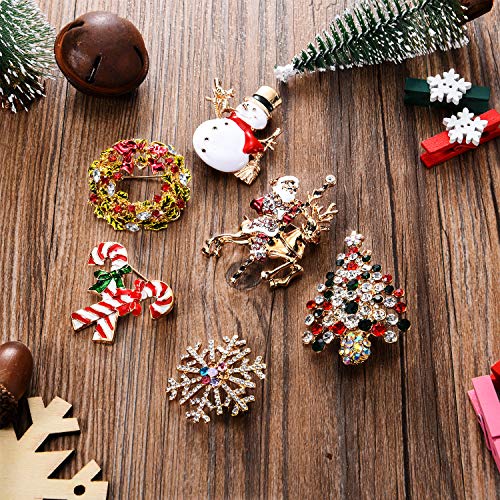 Hicarer Christmas Brooch Pin Set Rhinestone Crystal Cute Christmas Pins For Christmas Decorations Including Bells, Reindeer, Christmas Tree, Garland, 6 Pieces (Santa Claus) #TOP4