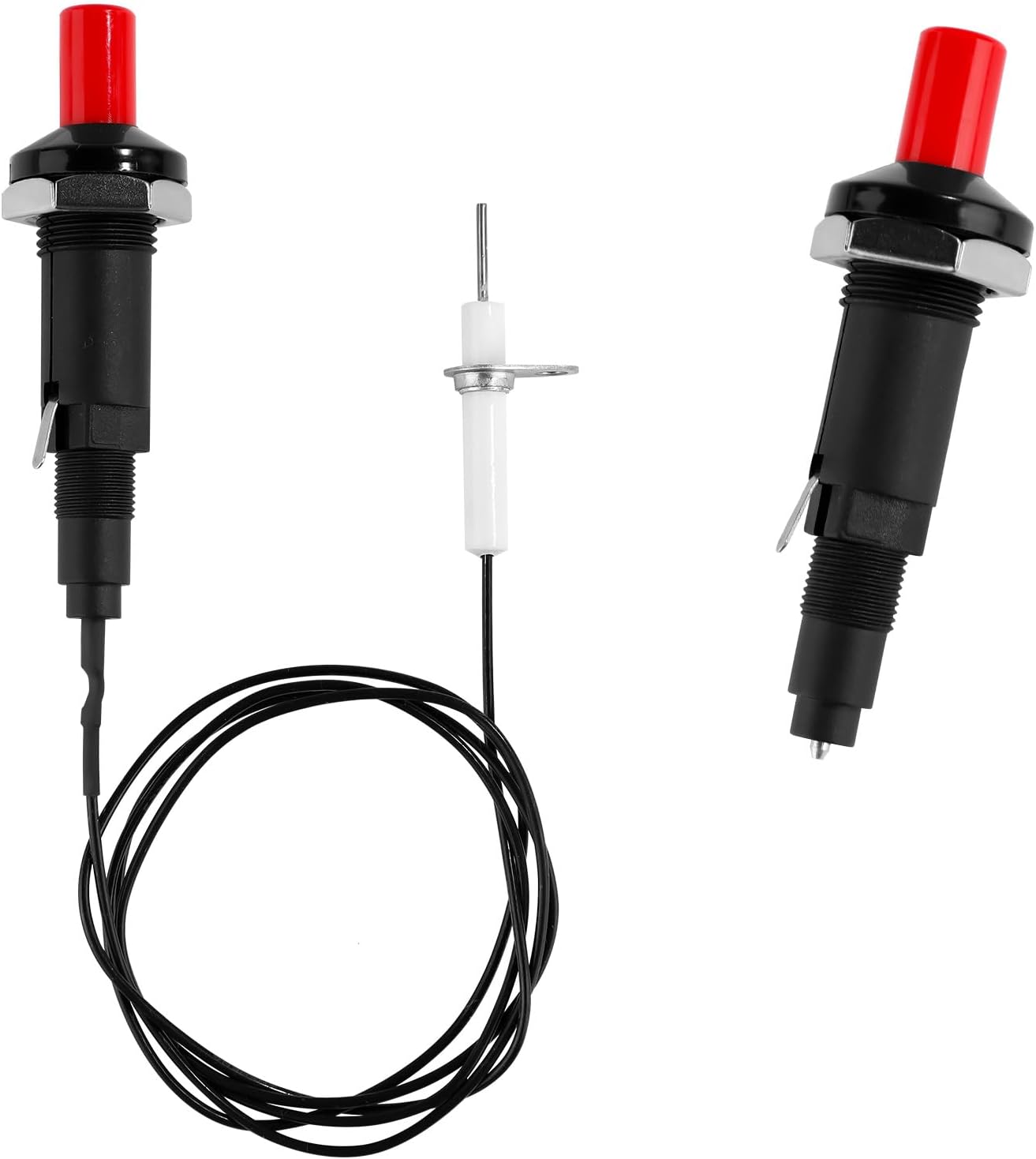 Piezo Spark Igniter Set with Push Button Piezo Igniter Replacement, Metal Threaded Grill Kit with Straight Needle Ceramic Electrode Wire and Nuts Supplies for Gas Fireplace Oven Kitchen Camping BBQ