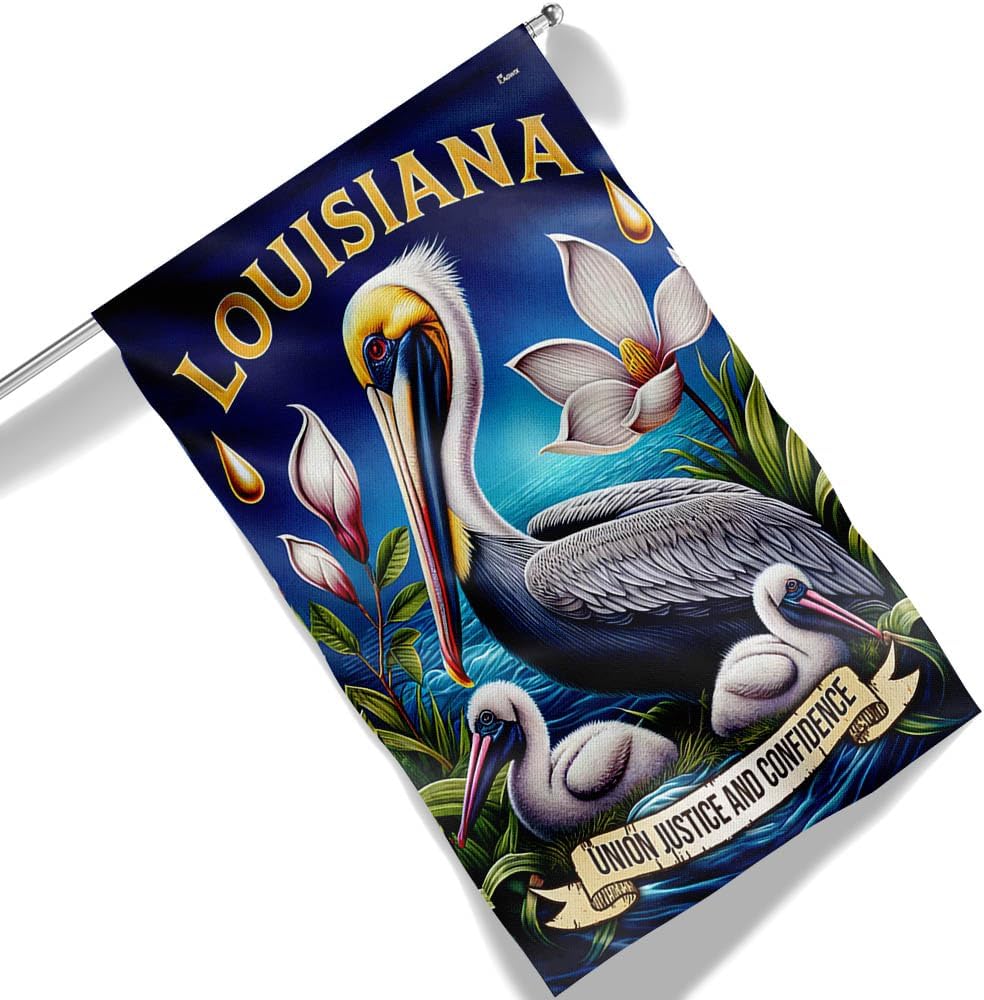 American Flag-Louisiana State Union Justice and Confidence Brown Pelican Bird Flag MLN2539F, Garden Flag (11.5" x 17.5")-USA Flags Premium Polyester-Decorative Indoor Outdoor Flag