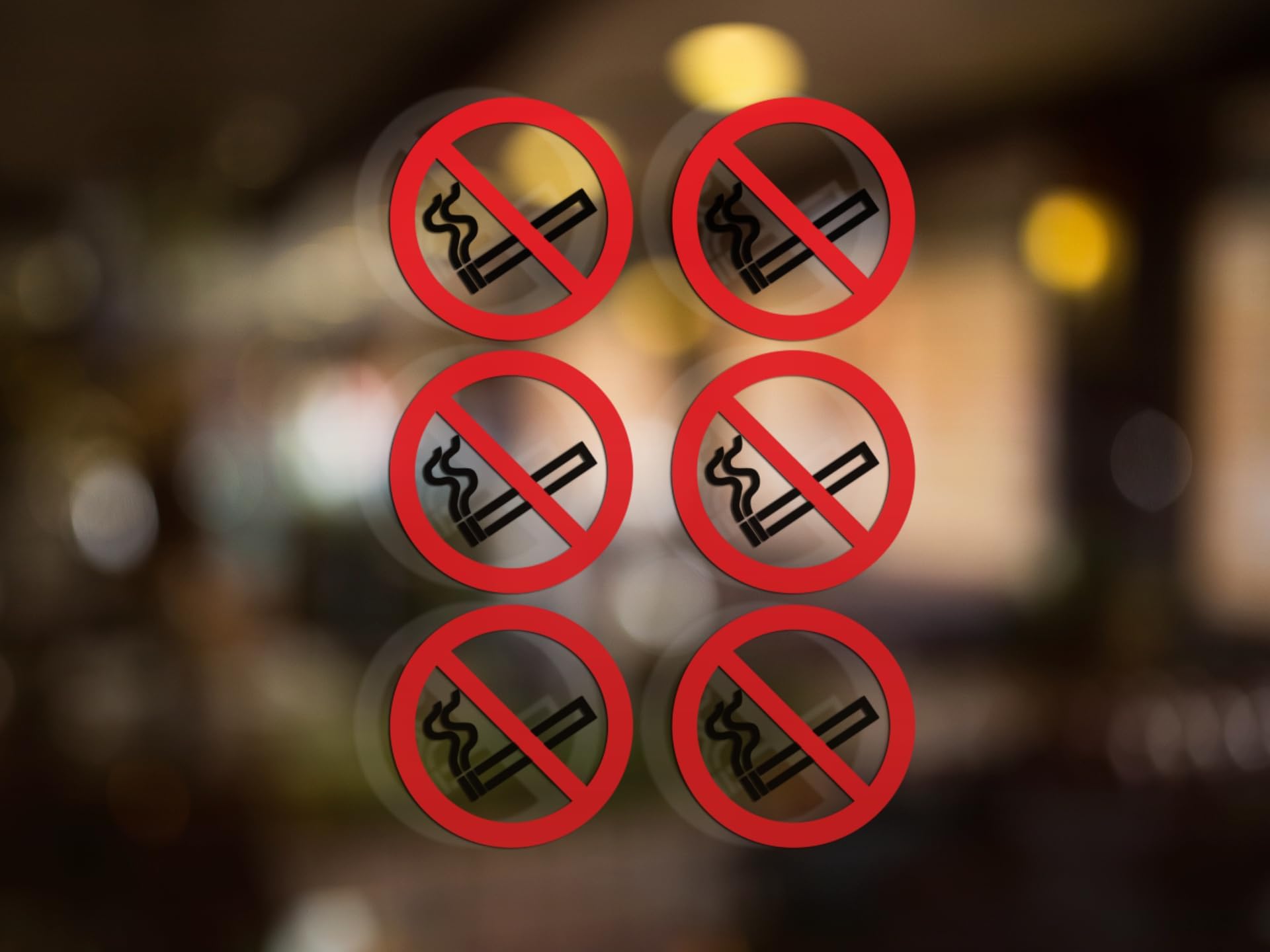 6 x No Smoking Window Stickers Signs For Car Taxi Transport - Self Adhesive Vinyl Cling Clear Decals Round Prohibited Removable Waterproof