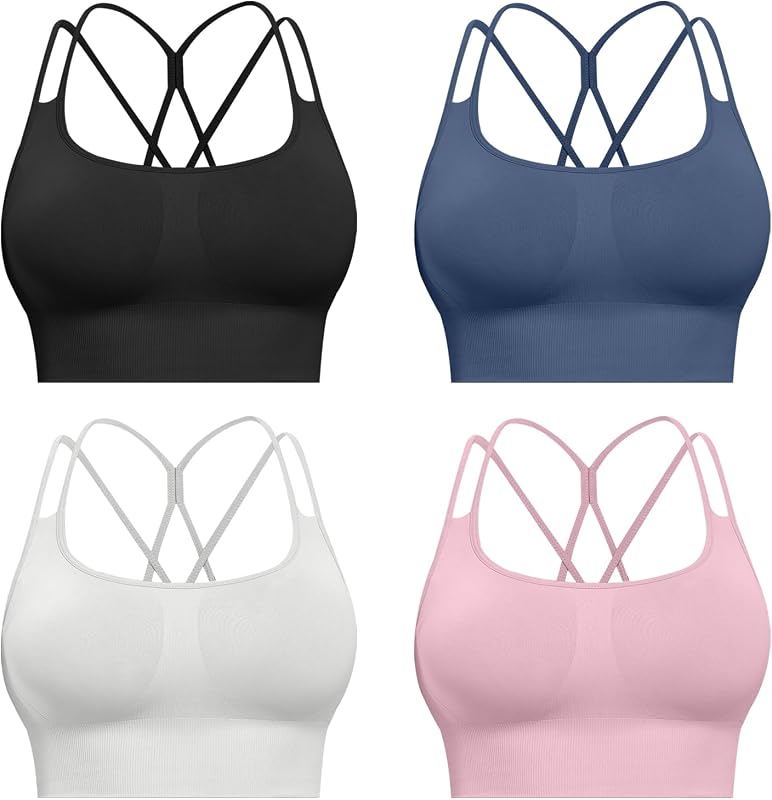Sports Bras for Women, 4 Packs Padded High Support Workout Yoga Seamless Criss-Cross Racerback Bras