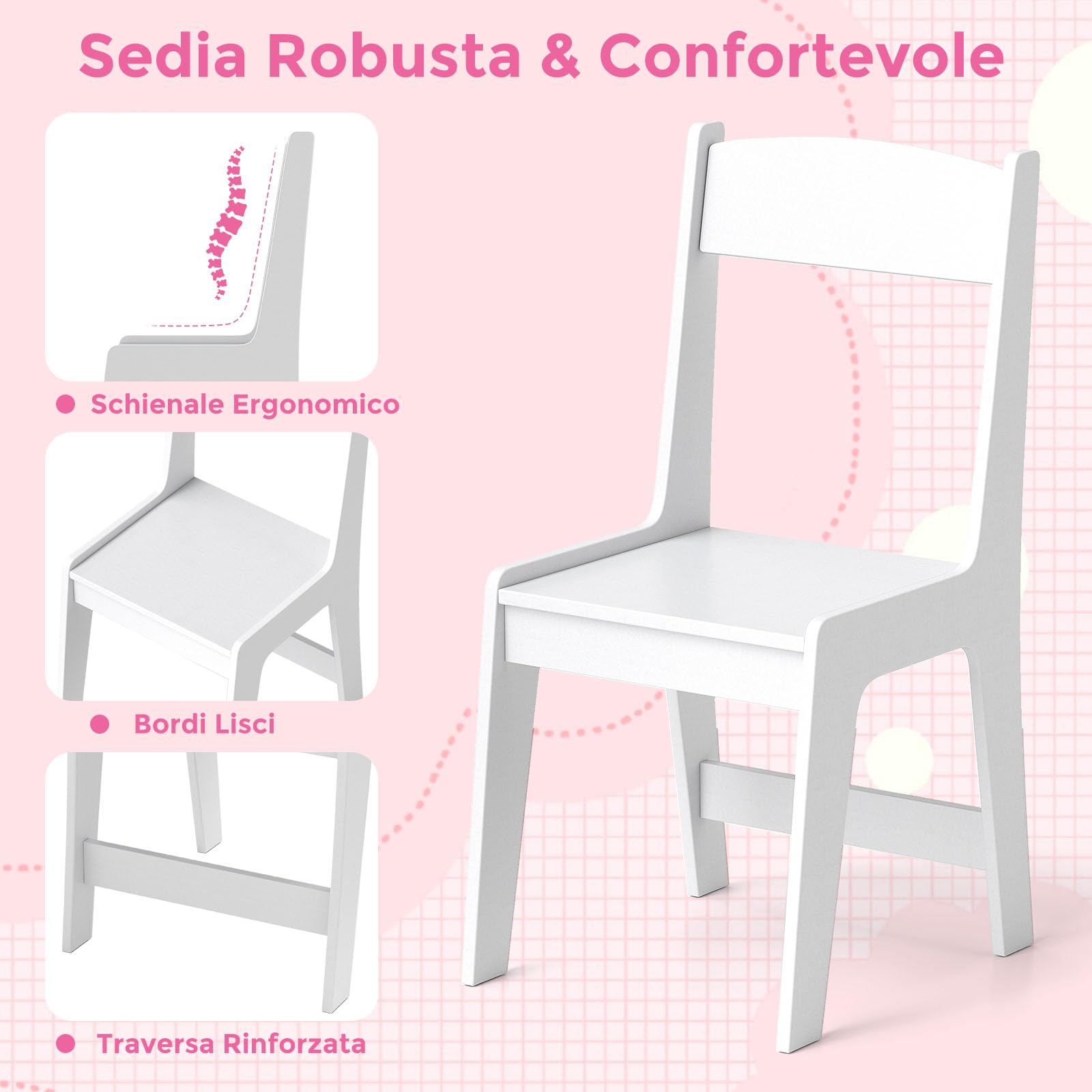 COSTWAY Set Scrivania e Sedia per Bambini in Legno, Tavolo e Sedia per Cameretta con Cassetto, Ripiano e Armadietto, Scrivania per Bambini Età 3+ Anni per Computer