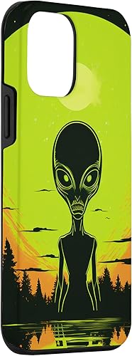 Vista 30 de iPhone 14 Pro Cute Green Alien Head UFO Space Face Alien Case