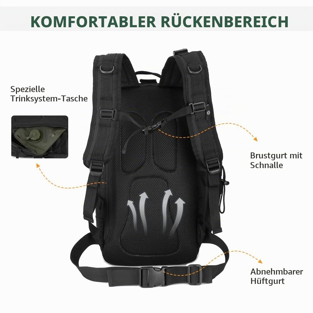 HUNTVP Militär Rucksack 30L Wanderrucksack 30L Bundeswehr Rucksack Taktischer Rucksack Wasserdicht Daypack Molle Tagesrucksack für Herren Damen Sport Reise Outdoor Camping Wandern