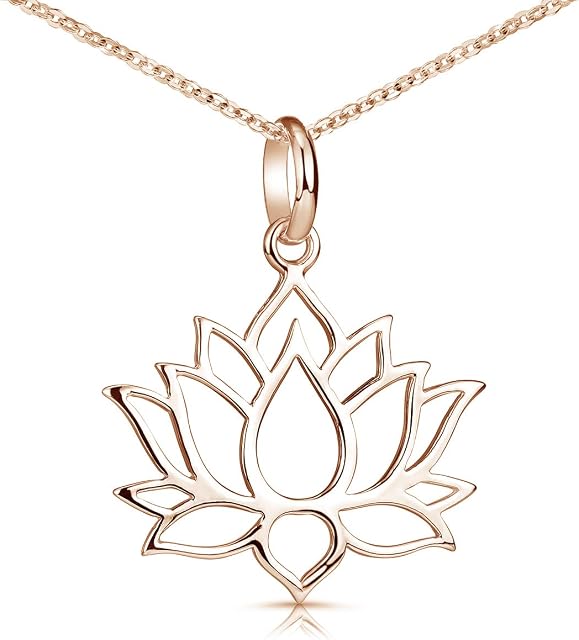 MATERIA Rose Gold Necklace with Pendant Lotus Flower - 925 Silver Rose Gold-Plated for Women Teenagers with Jewellery Case