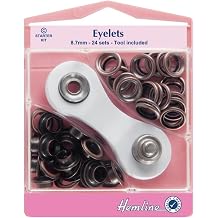 Hemline Bronze Eyelet Starter Kit 8.7mm 24 sets With Metal Grommet Eyelet Tool Washers Eyelets Hole Punch & Storage Case mm H438P.8.BR