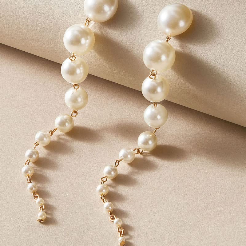 14K Gold Plated Long Pearl Earrings for Women White Pearl Drop Dangle Earring Hypoallergenic Elegant Wedding Pearl Tassel Earrings for Bridal3