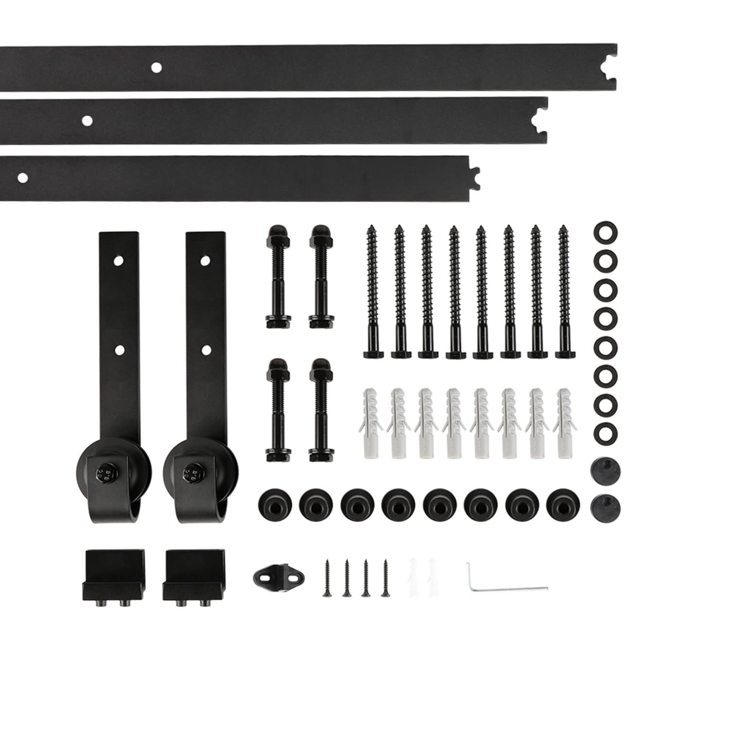 300cm Binario per Porta Scorrevole Kit Acciaio Inossidabile Guida scorrevole in acciaio inox per porte singole in legno, Set di pulegge per appendiabiti per porta del fienile