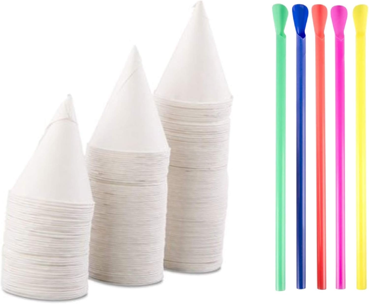 200 Snow Cone Cups and 200 NEON Spoon Straws 4.5oz