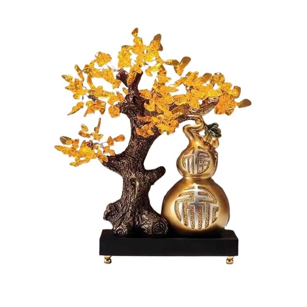 Fortune Crystal Trees Citrine Fortune Tree Gourd Ornaments, Living Room Wine Cooler TV Cabinet Entrance Decoration