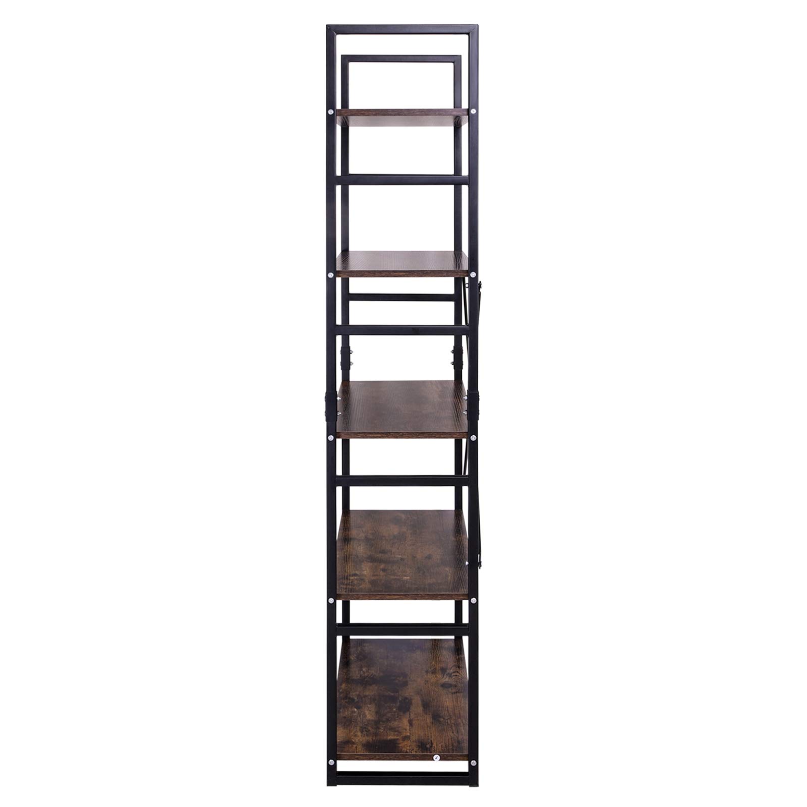 LLIVEKIT Bookshelf, Ladder Shelf, Wooden Shelf Unit, 5Tier Living Room Bookcase, Metal Frame