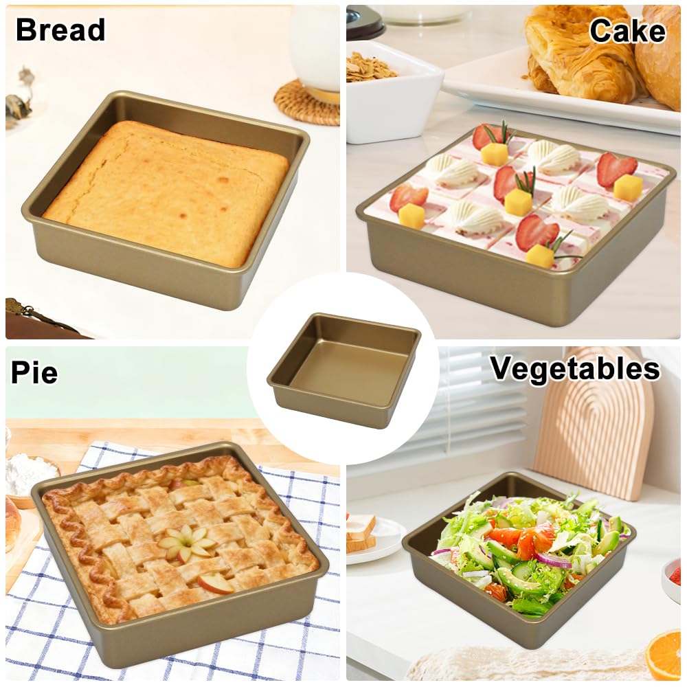 Set di 2 Teglie da Forno Quadrate Oro Quadrata Profonda Teglia da Forno Acciaio al Carbonio 15×15×4.5 cm Teglia quadrata con fondo removibile,Quadrata,per lasagna/torta/toast