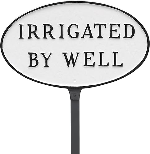 Miniatura 8 de Letrero de placa ovalada de metal fundido Irrigated by Well - Letrero de pared o césped - Letrero para el hogar o negocio - Aluminio recubierto de
