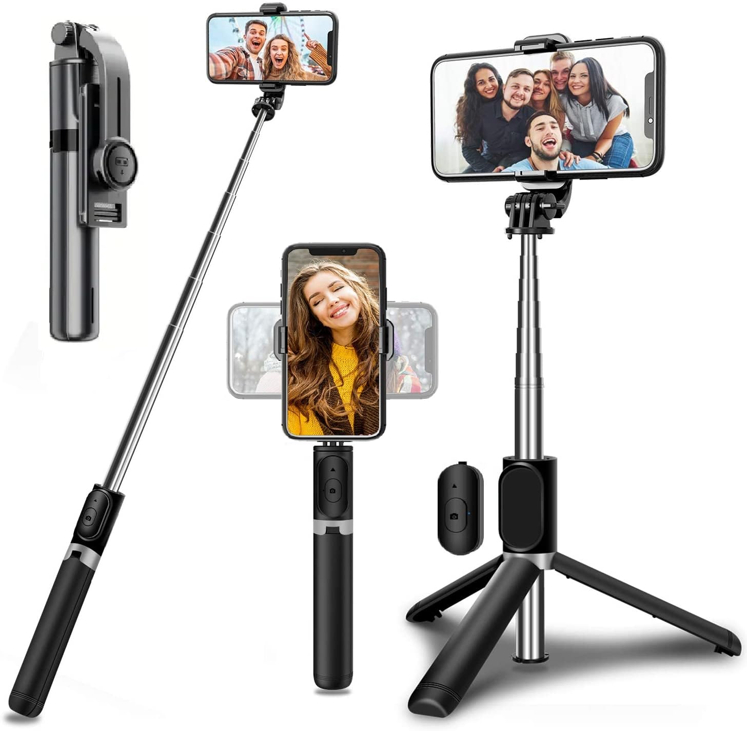 SOOPII Selfie Stick Tripod with Bluetooth Remote, Extendable Aluminium, 360-Degree Rotation, Universal Smartphone Compatibility, Gray (100CM Length)