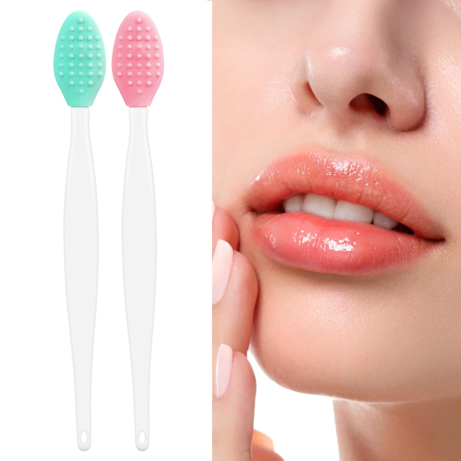 Brosse à lèvres double face en silicone – Exfoliant doux pour homme et femme pour enlever les peaux mortes et adoucir les lèvres (2 (un rose et un vert clair)