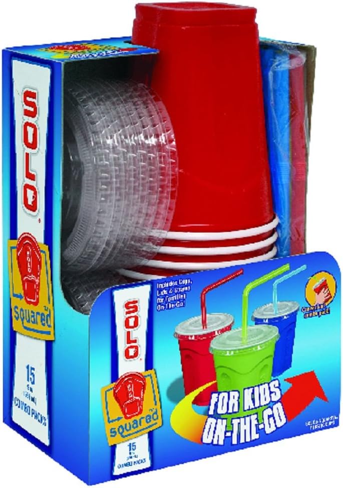 Solo 9 Oz Plastic Cup, Lid, & Straw Combo Pack, 15 Cups