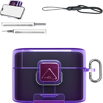 for Sony WF-1000XM6 Case Cover Hard PC Full-Body Protective Cover,Anti-Fingerprint,Dustproof,Shockproof with Carabiner & Lanyard AccessoriesClear Purple