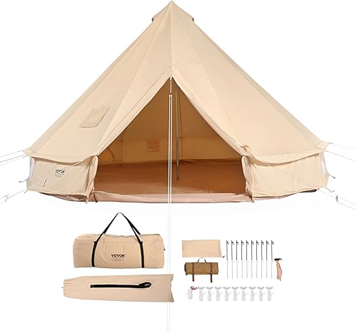 Miniatura 13 de VEVOR Tienda de Campana de Lona, Yurta de 4 Estaciones para Acampar con Toma de Estufa, Transpirable, Sostiene hasta 4 Personas, Acampada Familiar
