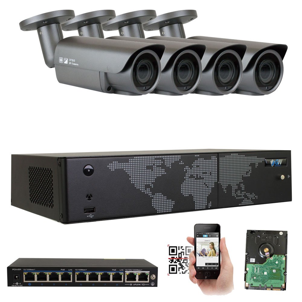 GW SecurityAutoFocus IP Camera System, 8 Channel H.265 4K NVR, (8) 5MP 1920P Dome POE Microphone Security Camera 4X Optical Motorized Zoom Outdoor Indoor Security System, AI Human Detection
