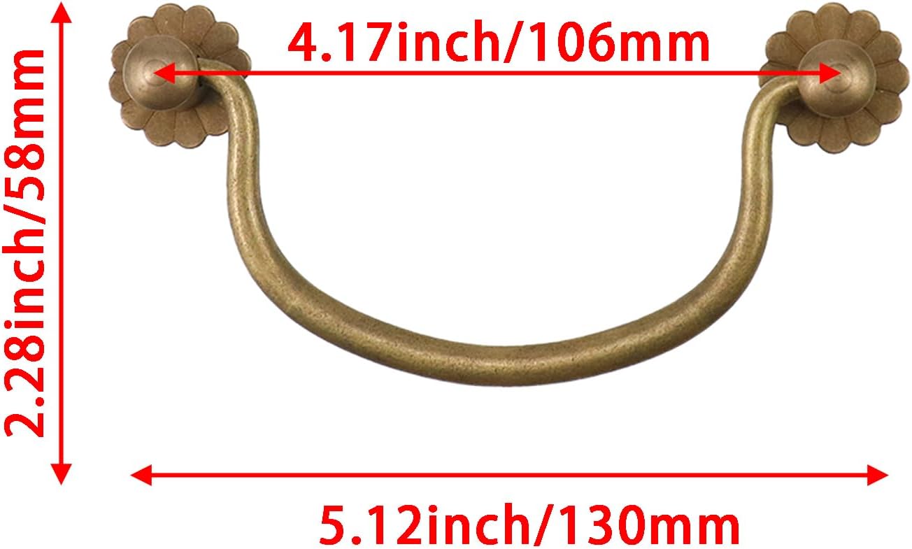4Pcs Vintage Bail Pulls Brass Drawer Pull 4.17 Inch Drop Bail Pull Handle for Cabinet Closet Dresser, Bronze