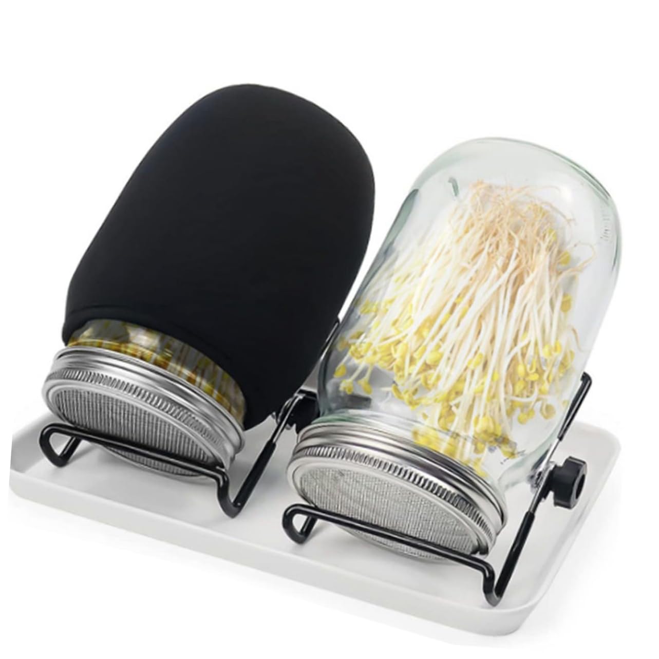 SOIMISS Keimglas Schutzhüllen mit Verdunkelungsrollos 4 Stück aus Stoff Schwarze Einfache Installation und Lichtschutz für Sprossen in Mason Jars und Pflanzbehältern