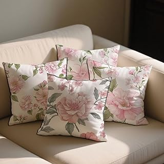 Cojines Exterior 40x40 cm Rosa Cojines Sofa 4 Pack Impermeable Terciopelo Cushions Floral Cuadrada Outdoor Cushions Impresión a Doble Cara para Exterior Garden Chair Decor, Regalo para Mujer b-346